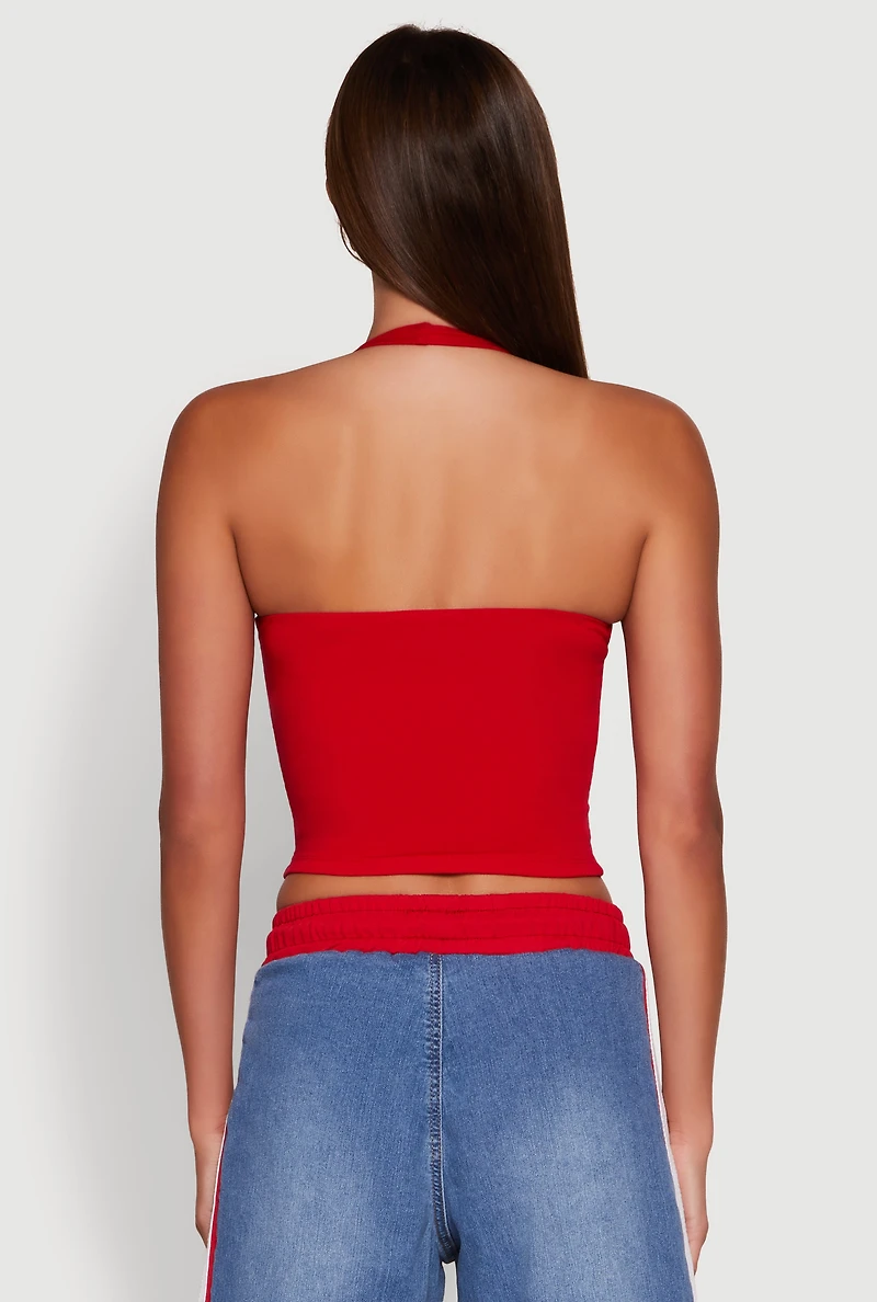 Womens Basic Halter Top, Red, Size M