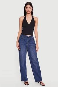 Lace Trim Bow Detail Tie Neck Halter Top