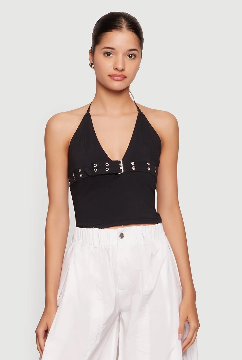 Grommet Belted Front Halter Top