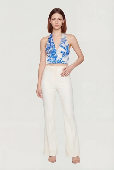 Patterned Smocked Back Cropped Halter Top