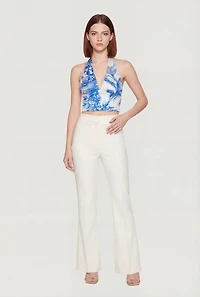 Patterned Smocked Back Cropped Halter Top