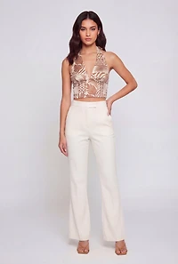 Patterned Smocked Back Cropped Halter Top