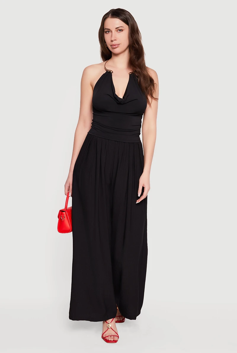 Cowl Neck Metallic Detail Halter Top
