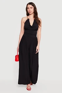 Cowl Neck Metallic Detail Halter Top