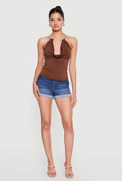 Cowl Neck Metallic Detail Halter Top