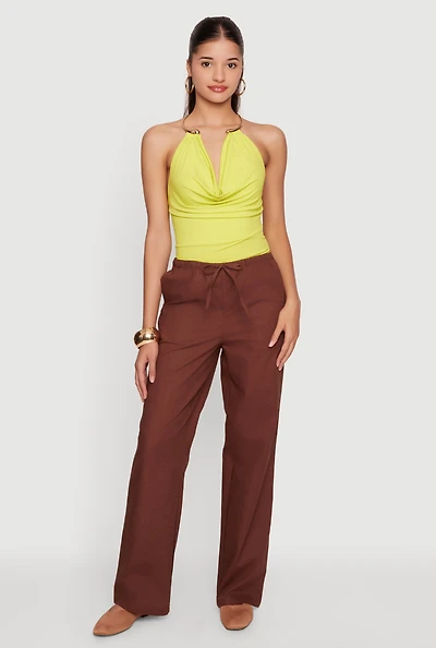 Cowl Neck Metallic Detail Halter Top