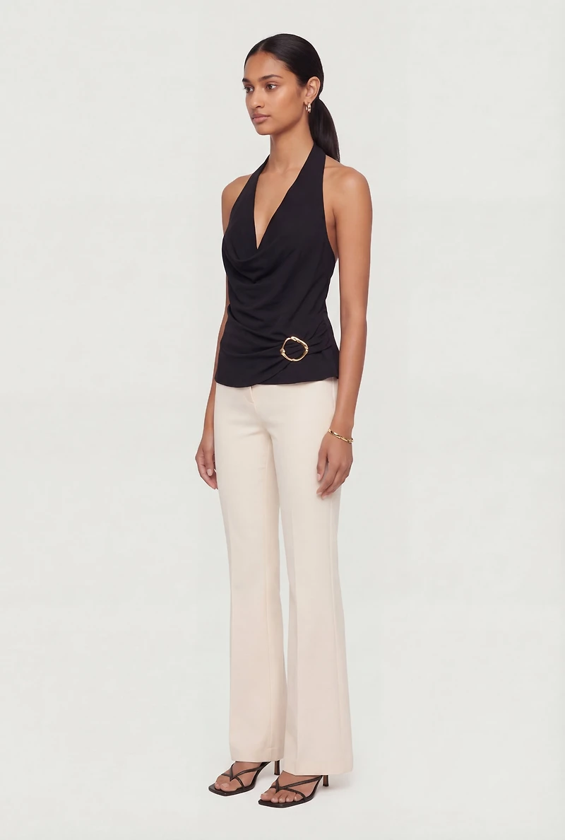 Metallic Detail Cowl Neck Halter Blouse