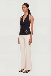 Metallic Detail Cowl Neck Halter Blouse