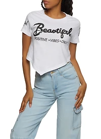 Sequin Beautiful Positive Vibes Only Hanky Hem Tee