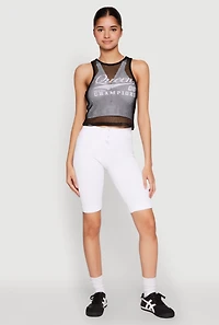 Womens Queen Champions Graphic Fishnet Crop Top,