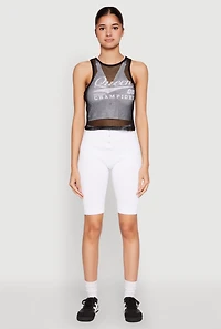Womens Queen Champions Graphic Fishnet Crop Top,