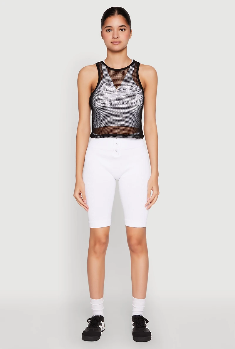 Womens Queen Champions Graphic Fishnet Crop Top,