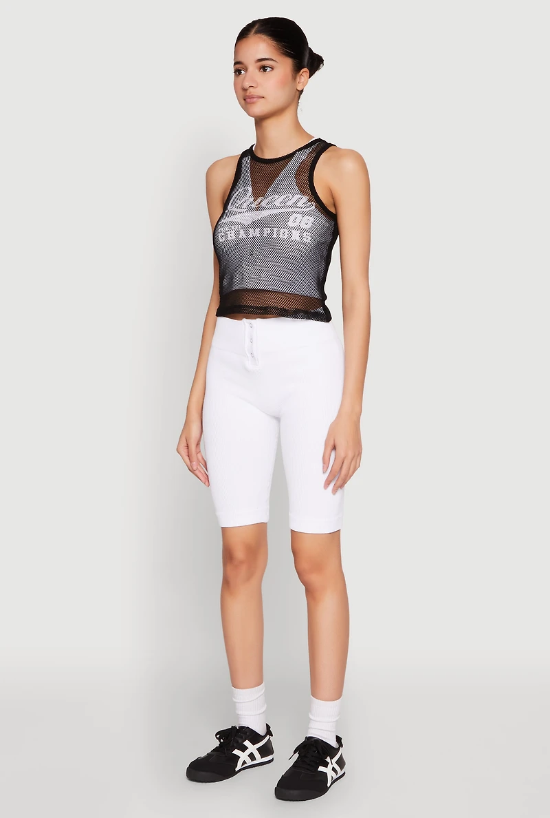 Womens Queen Champions Graphic Fishnet Crop Top,