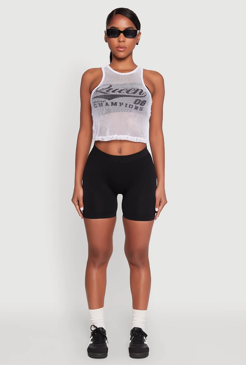 Queen Champions Graphic Fishnet Crop Top
