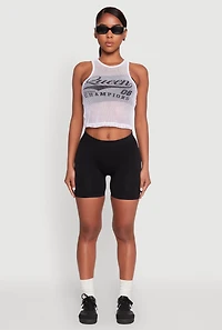 Womens Queen Champions Graphic Fishnet Crop Top, White, Size S