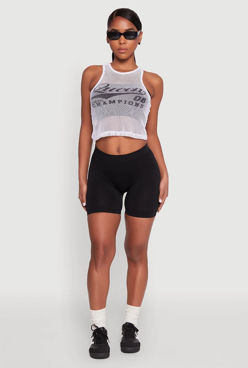 Womens Queen Champions Graphic Fishnet Crop Top, White, Size S