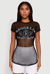 Womens Brooklyn Graphic Fishnet Tunic Top,