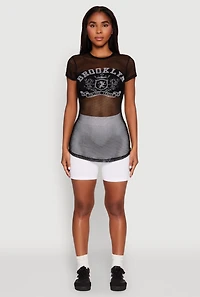 Womens Brooklyn Graphic Fishnet Tunic Top,