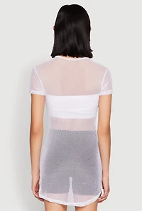Womens Brooklyn Graphic Fishnet Tunic Top, White, Size S