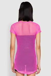 Womens Brooklyn Graphic Fishnet Tunic Top, Pink,