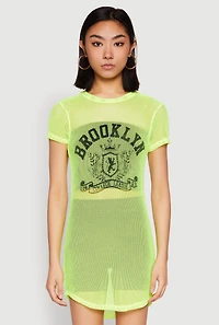Womens Brooklyn Graphic Fishnet Tunic Top, M