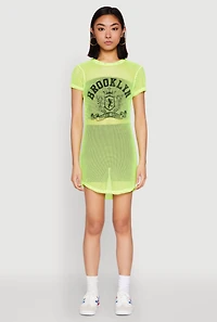 Womens Brooklyn Graphic Fishnet Tunic Top,