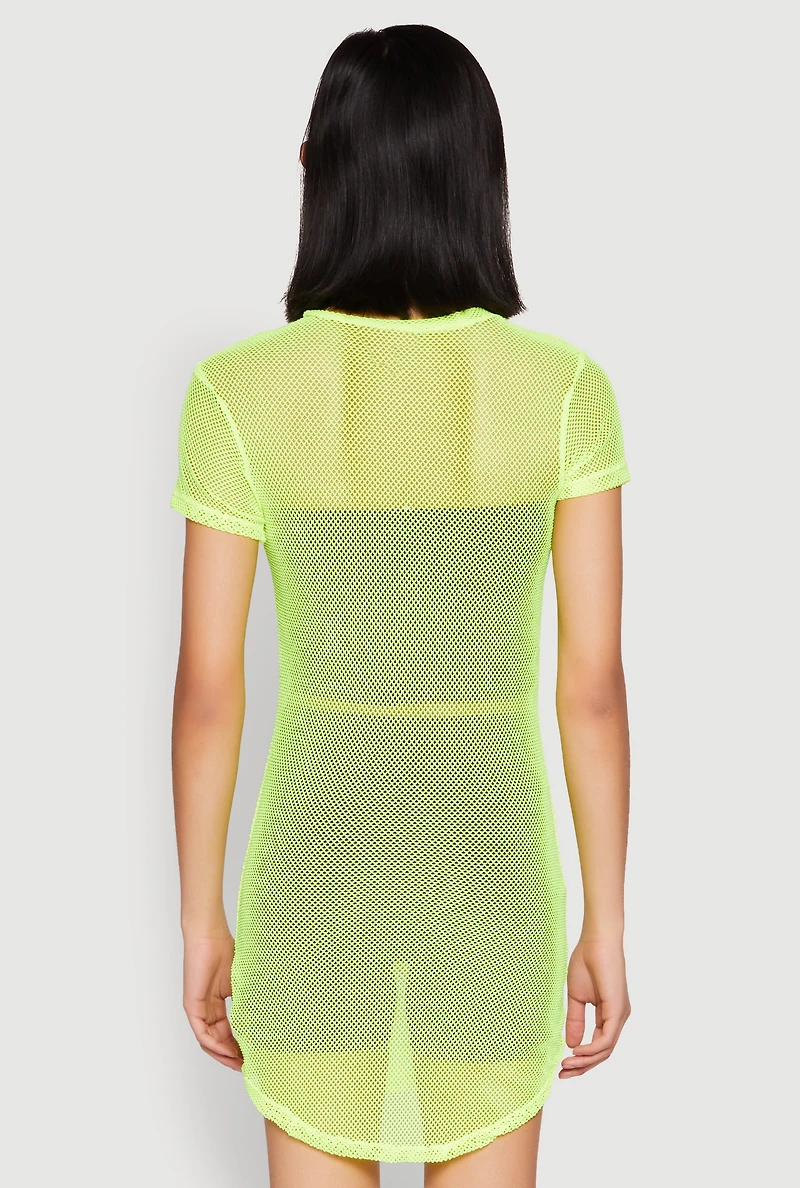 Womens Brooklyn Graphic Fishnet Tunic Top, M