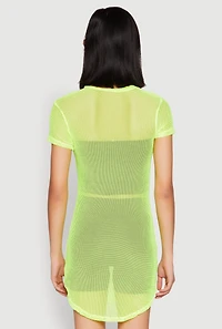 Womens Brooklyn Graphic Fishnet Tunic Top, M