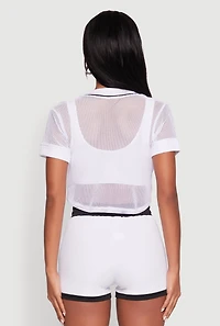 Womens Fishnet Brklyn Graphic Cropped Baseball Tee, White,