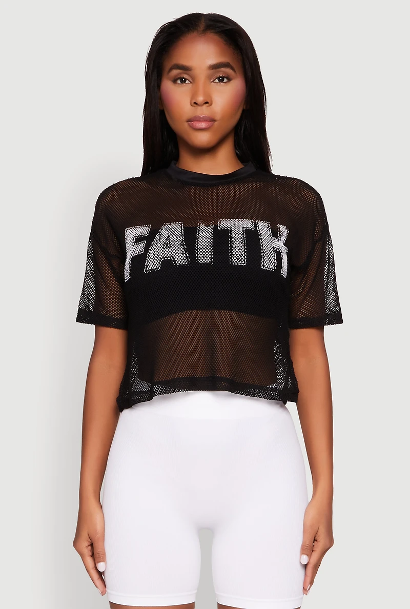Womens Faith Fishnet Top, Black, Size L