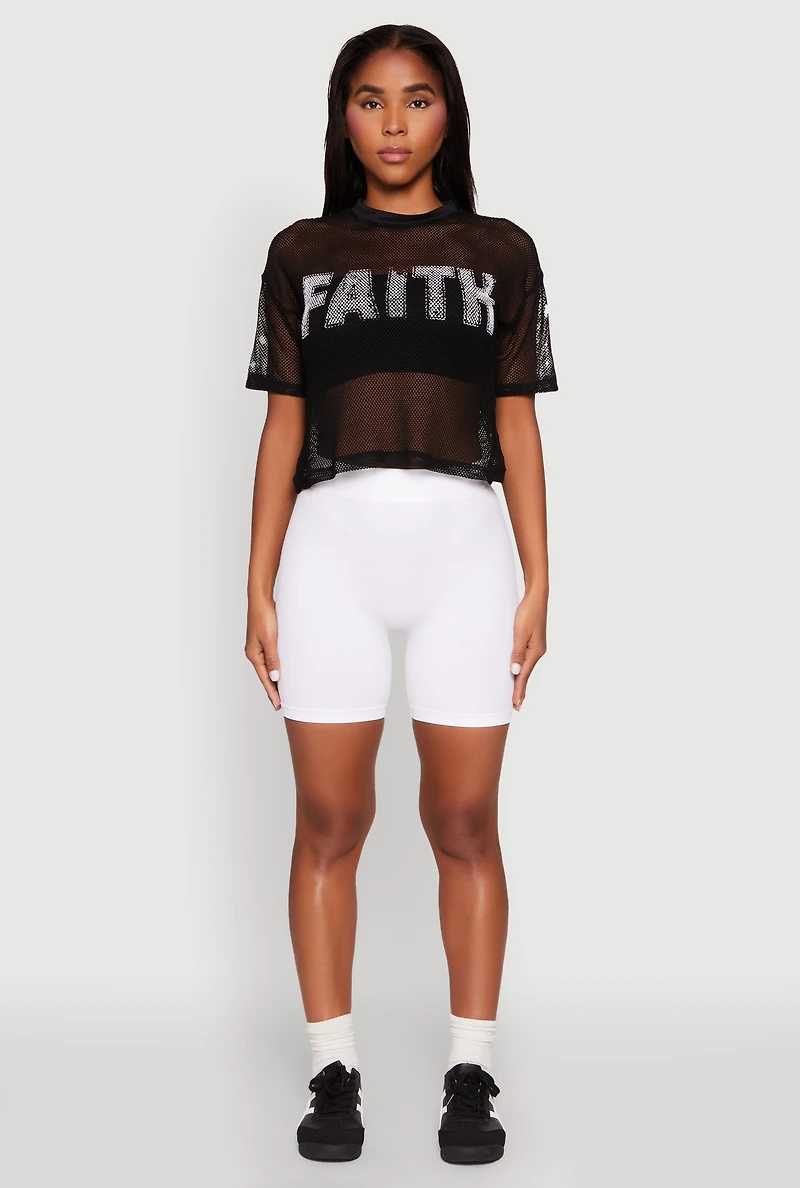 Womens Faith Fishnet Top, Black, Size L