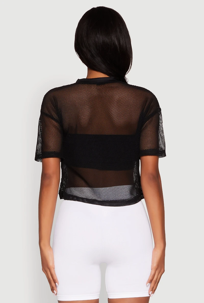 Womens Faith Fishnet Top, Black, Size L