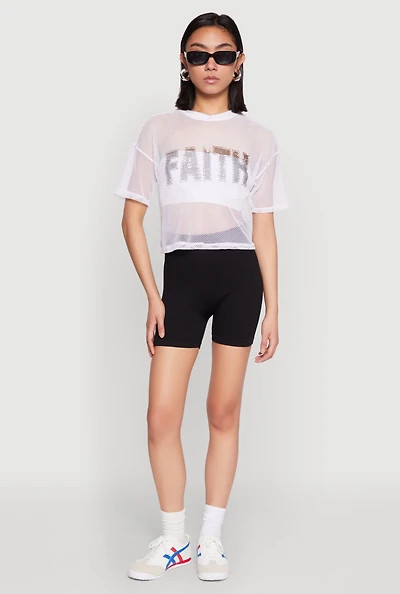 Womens Faith Fishnet Top, White, Size S