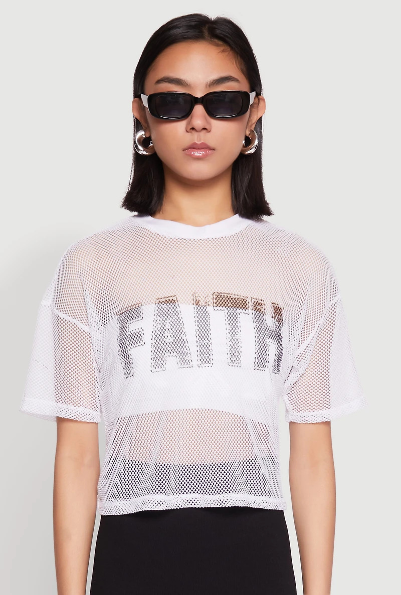 Womens Faith Fishnet Top, White, Size XL