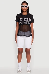 Womens Fishnet 1990 Graphic Hooded Short Sleeve Top,