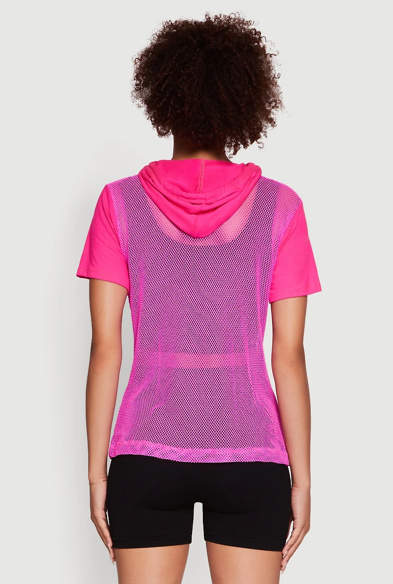 Fishnet 1990 Graphic Hooded Short Sleeve Top