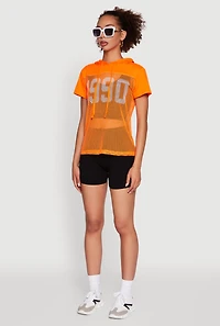 Womens Fishnet 1990 Graphic Hooded Short Sleeve Top, L