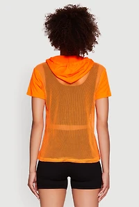 Womens Fishnet 1990 Graphic Hooded Short Sleeve Top, L