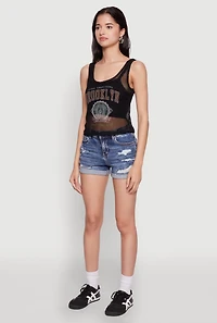 Womens Brooklyn Graphic Fishnet Tank Top, Black, Size S