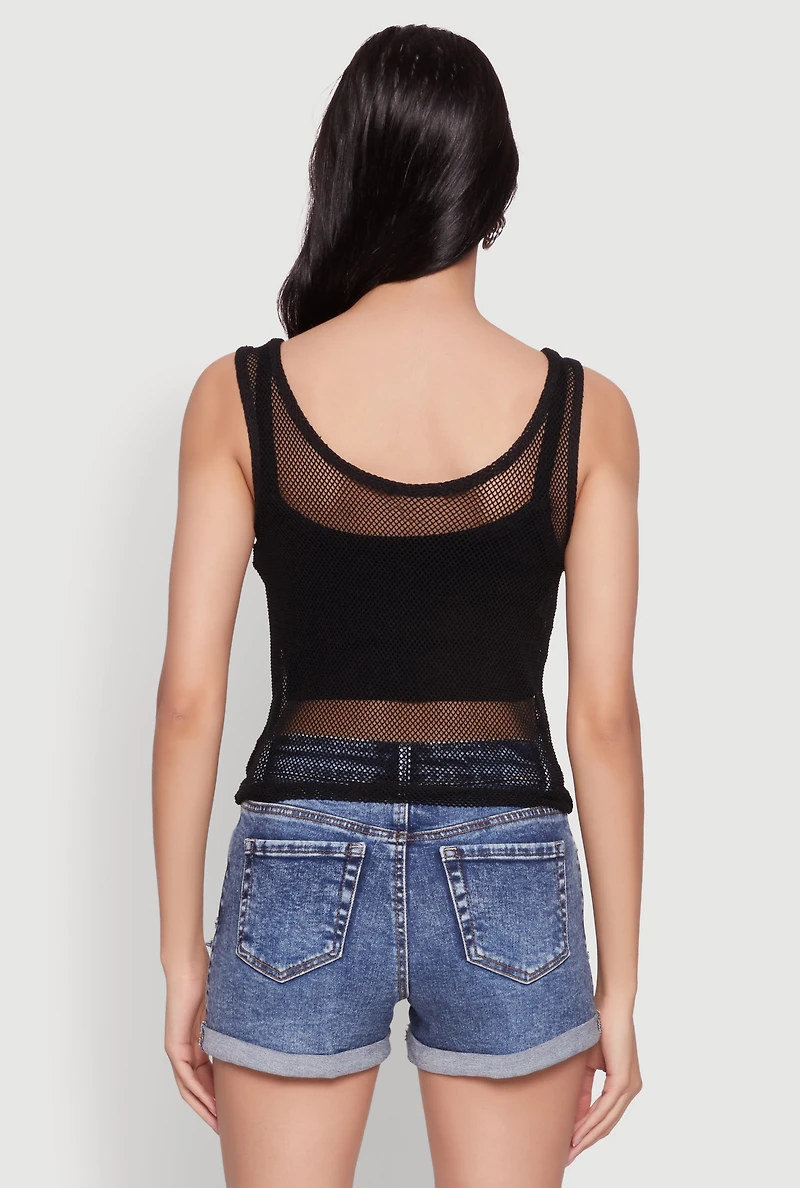 Womens Brooklyn Graphic Fishnet Tank Top, Black, Size S