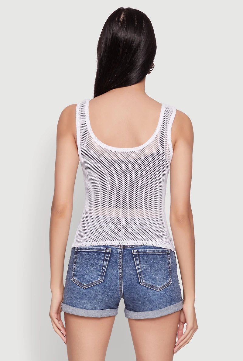 Womens Brooklyn Graphic Fishnet Tank Top, White, Size M