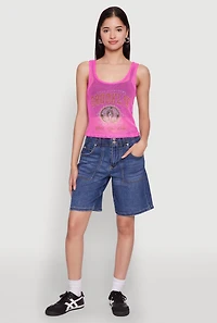 Womens Brooklyn Graphic Fishnet Tank Top, Pink, Size XL