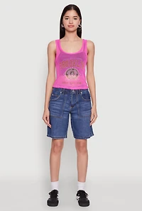 Womens Brooklyn Graphic Fishnet Tank Top, Pink, Size XL