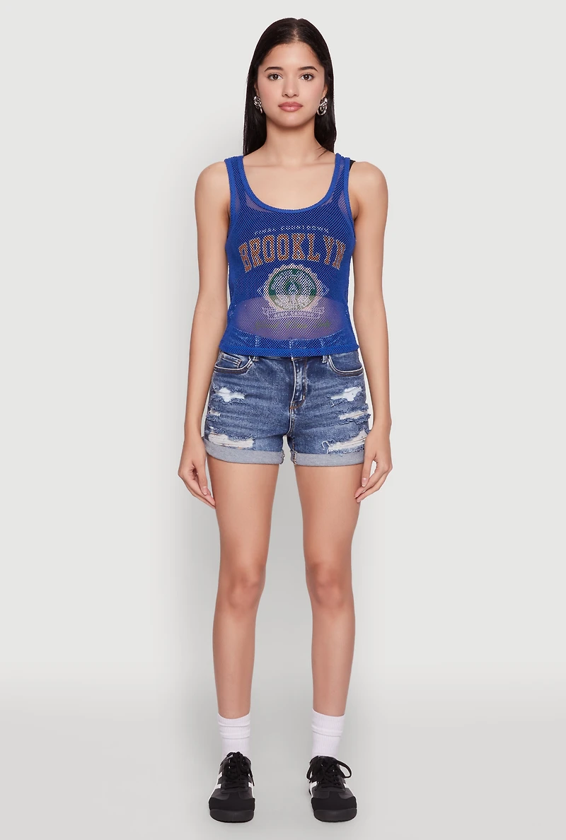 Womens Brooklyn Graphic Fishnet Tank Top,