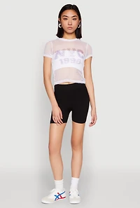 Womens NYC 1998 Fishnet Crop Top, White, Size XL