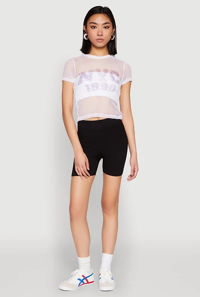 Womens NYC 1998 Fishnet Crop Top, White, Size L