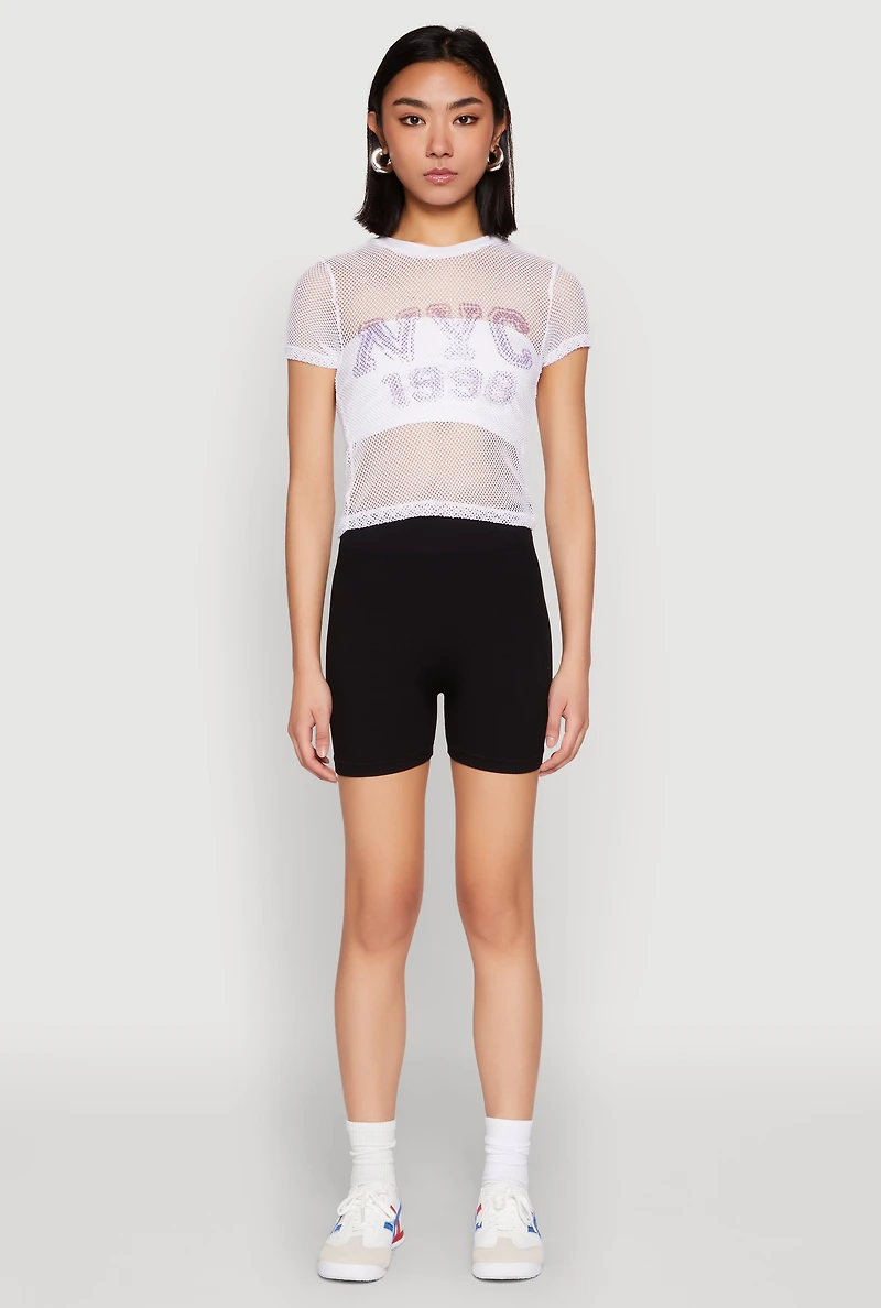 Womens NYC 1998 Fishnet Crop Top, White, Size XL