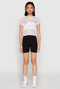Womens NYC 1998 Fishnet Crop Top, White, Size XL