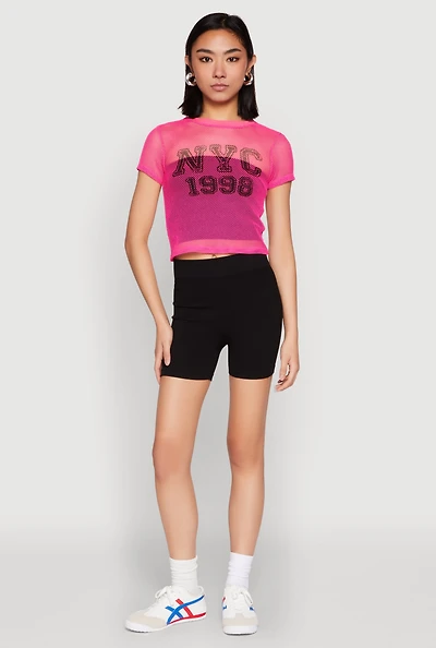 Womens NYC 1998 Fishnet Crop Top, Pink,