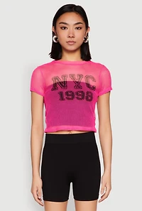 Womens NYC 1998 Fishnet Crop Top, Pink,